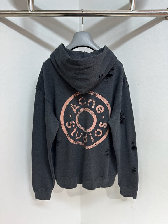 Acne Studios Distressed Logo Zip Hoodie Grey - 15