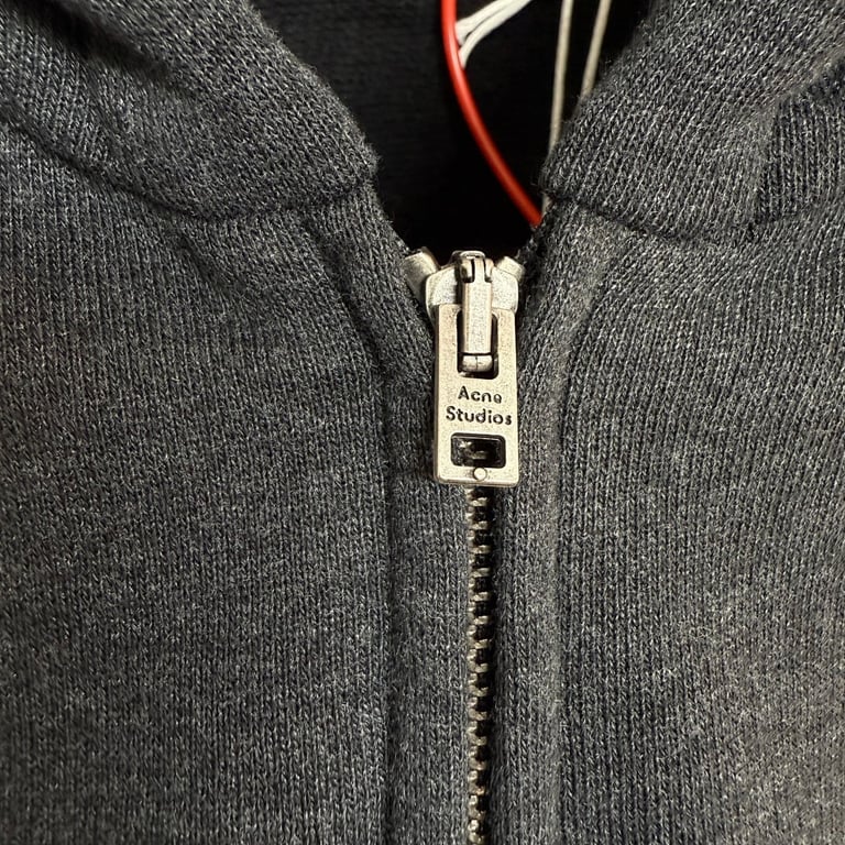 Acne Studios Distressed Logo Zip Hoodie Grey - 18