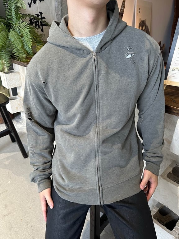 Acne Studios Distressed Logo Zip Hoodie Grey - 3