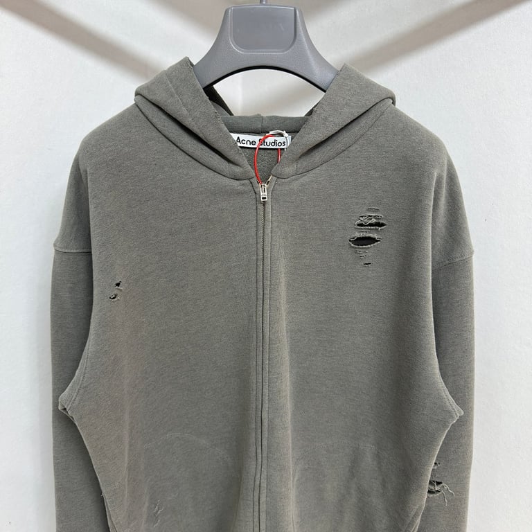 Acne Studios Distressed Logo Zip Hoodie Grey - 7