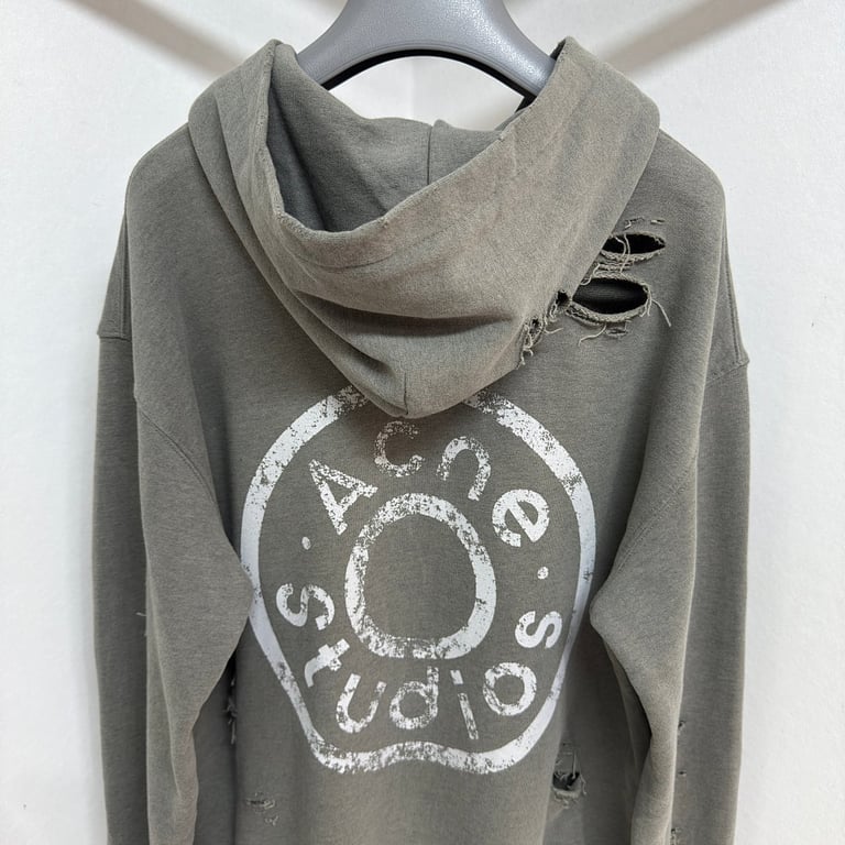 Acne Studios Distressed Logo Zip Hoodie Grey - 8