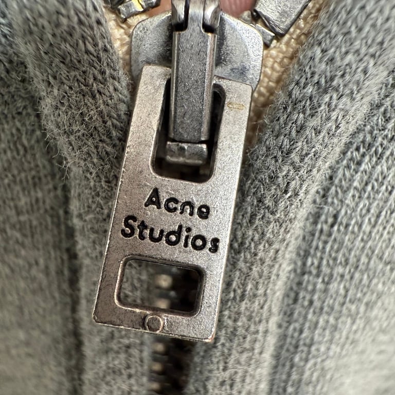 Acne Studios Distressed Logo Zip Hoodie Grey - 9