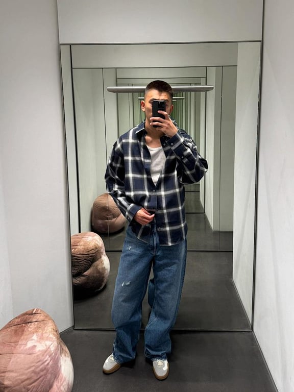 Acne Studios Plaid Flannel Shirt Navy - 3