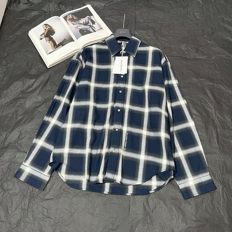 Acne Studios Plaid Flannel Shirt Navy - 7