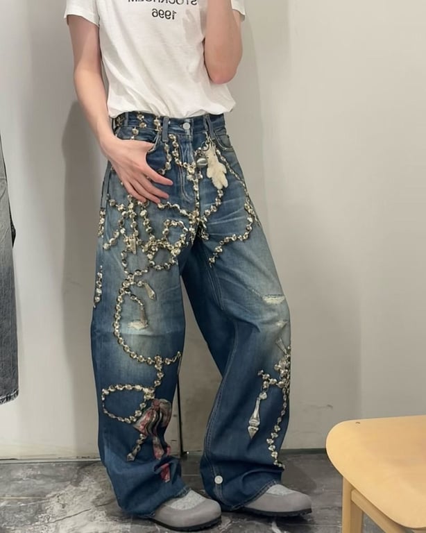 Acne Studios Trompe L'oeil Bead Print Jeans - 3