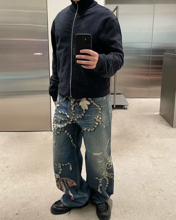 Acne Studios Trompe L'oeil Bead Print Jeans - 4
