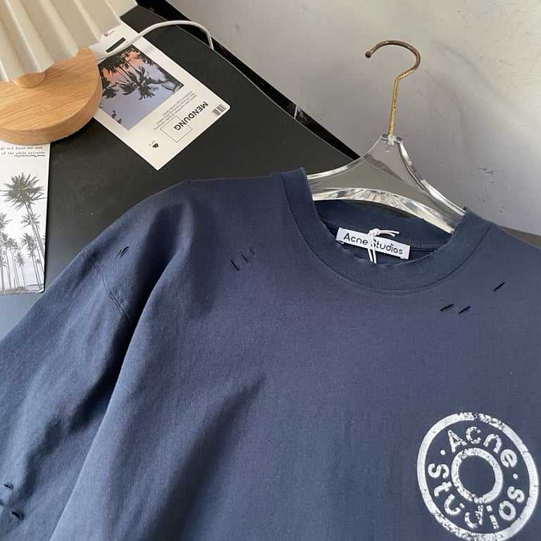 Acne Studios Distressed Logo T-Shirt Navy - 5