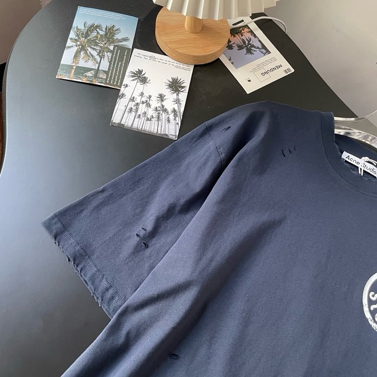 Acne Studios Distressed Logo T-Shirt Navy - 6