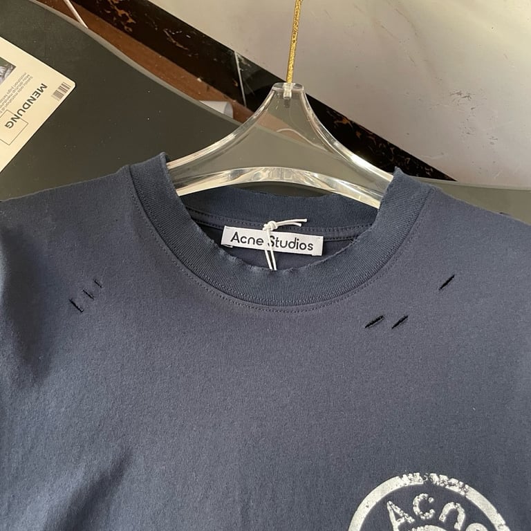 Acne Studios Distressed Logo T-Shirt Navy - 7