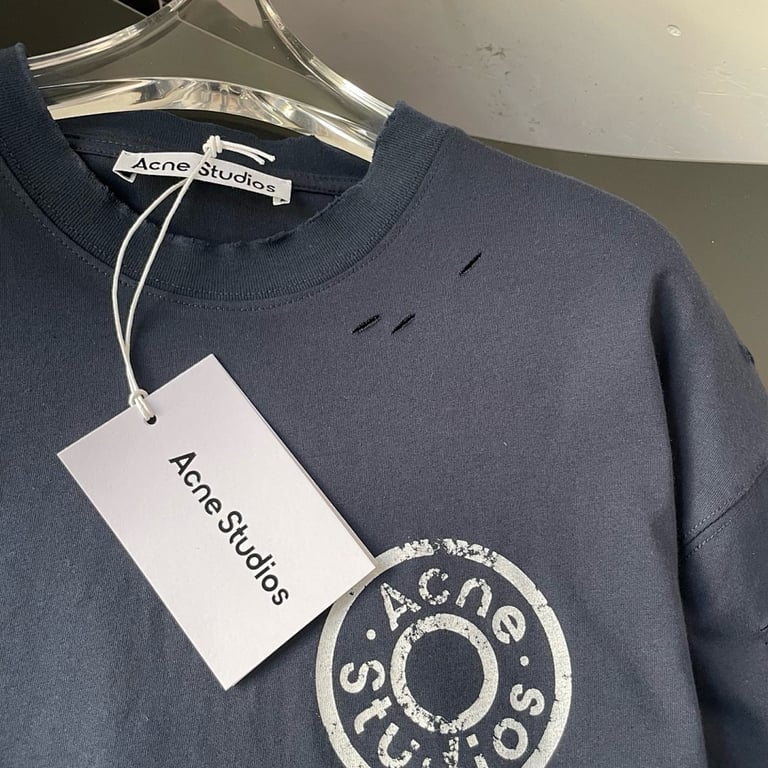 Acne Studios Distressed Logo T-Shirt Navy - 8