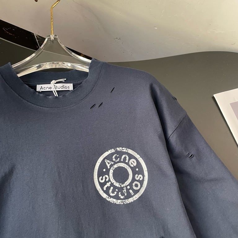 Acne Studios Distressed Logo T-Shirt Navy - 9