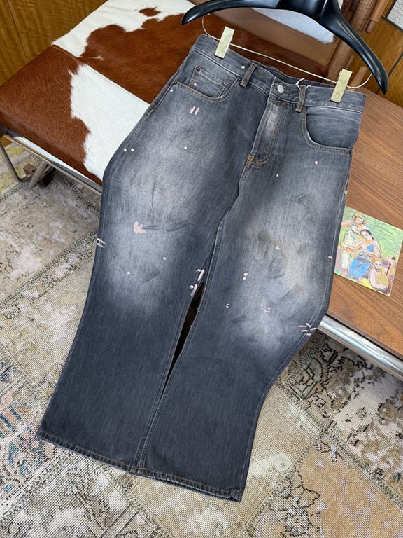 Acne Studios Faded Black Pink Splatter Jeans - 10