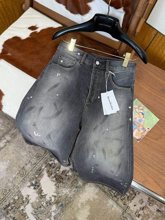 Acne Studios Paint Splatter Denim Shorts Grey - 10