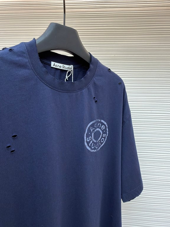 Acne Studios Distressed Logo T-Shirt Navy - 11