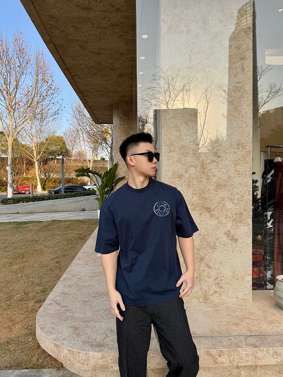 Acne Studios Distressed Logo T-Shirt Navy - 3