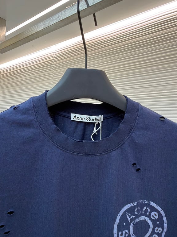 Acne Studios Distressed Logo T-Shirt Navy - 6