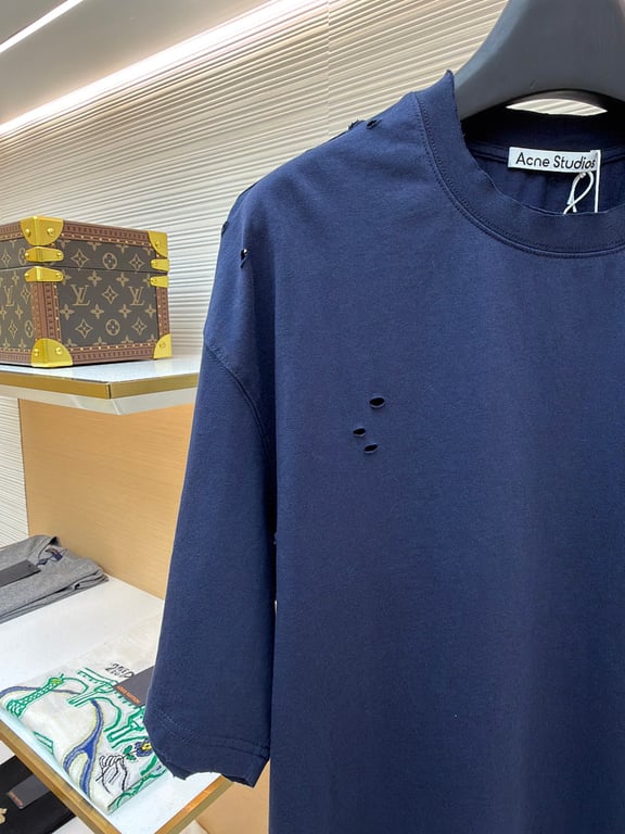 Acne Studios Distressed Logo T-Shirt Navy - 7