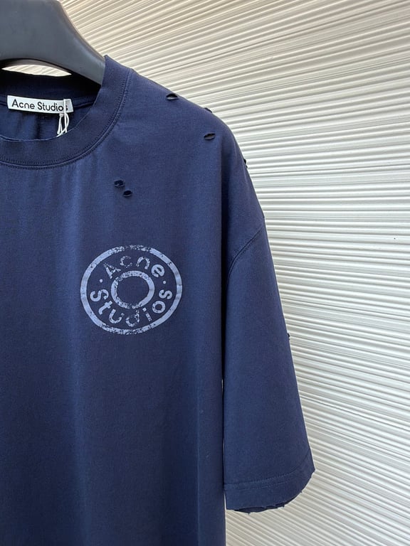 Acne Studios Distressed Logo T-Shirt Navy - 8