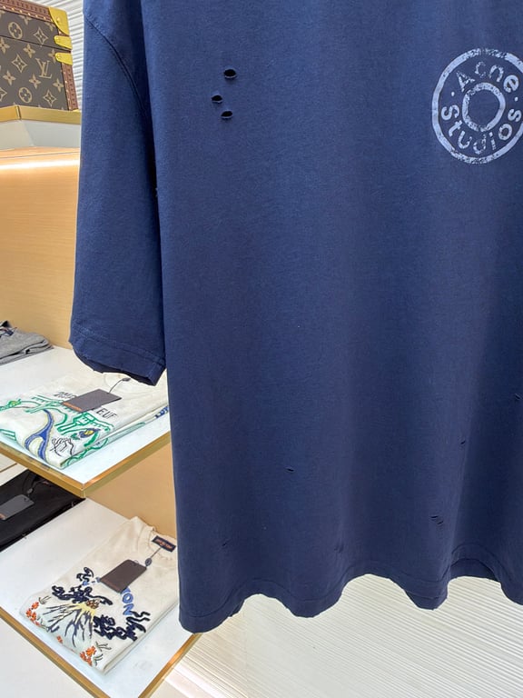Acne Studios Distressed Logo T-Shirt Navy - 9