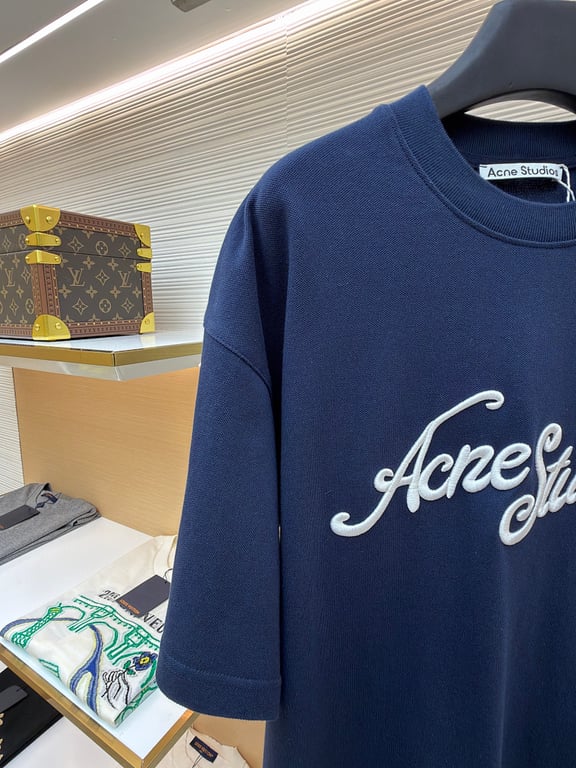 Acne Studios Script Logo T-Shirt Navy - 17