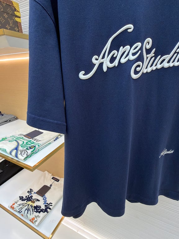 Acne Studios Script Logo T-Shirt Navy - 19