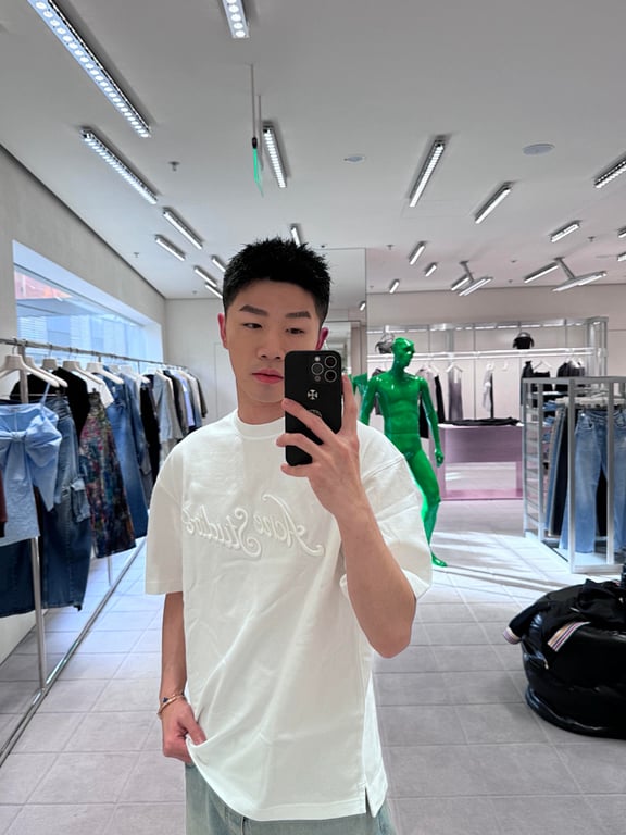 Acne Studios Script Logo T-Shirt Navy - 3