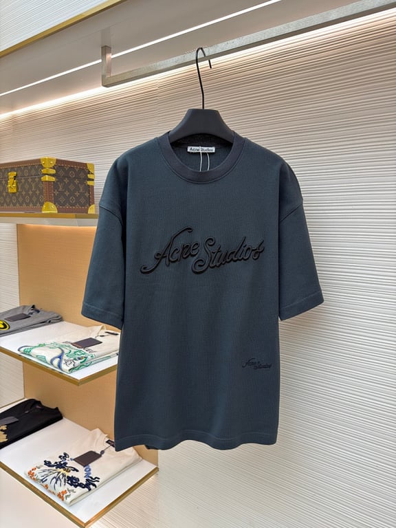 Acne Studios Script Logo T-Shirt Navy - 6