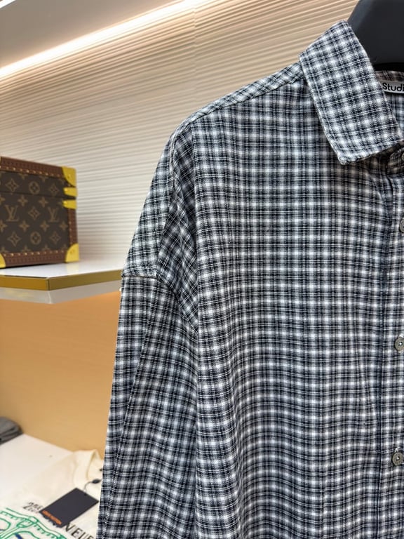 Acne Studios Plaid Flannel Shirt Black White - 7