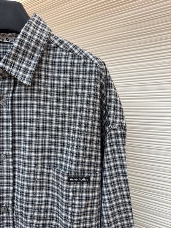 Acne Studios Plaid Flannel Shirt Black White - 8