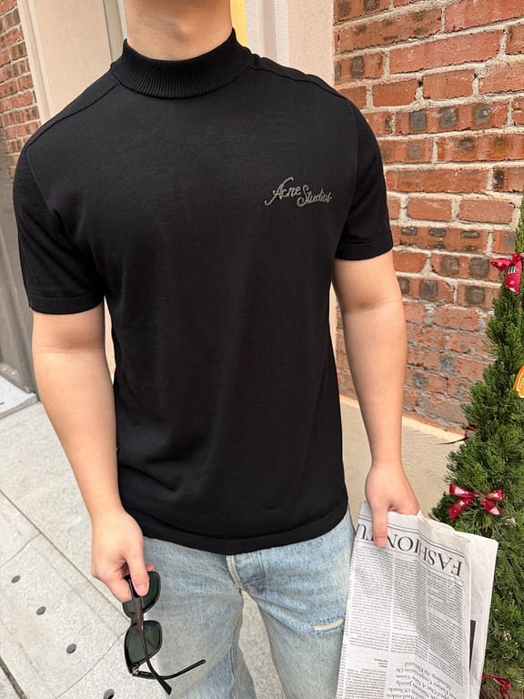 Acne Studios Script Logo Knit T-Shirt Black - 3