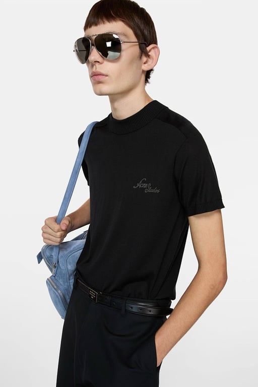 Acne Studios Script Logo Knit T-Shirt Black - 4