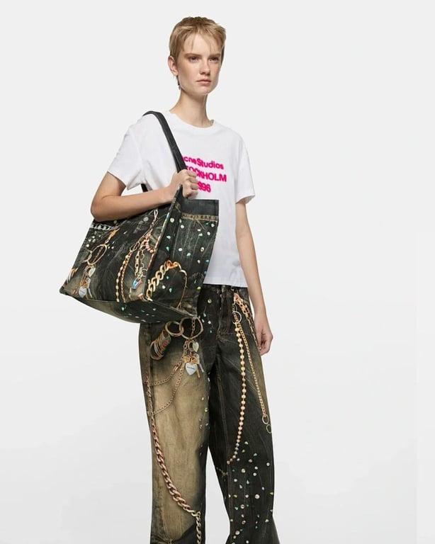 Acne Studios Denim Print Tote Bag - 3