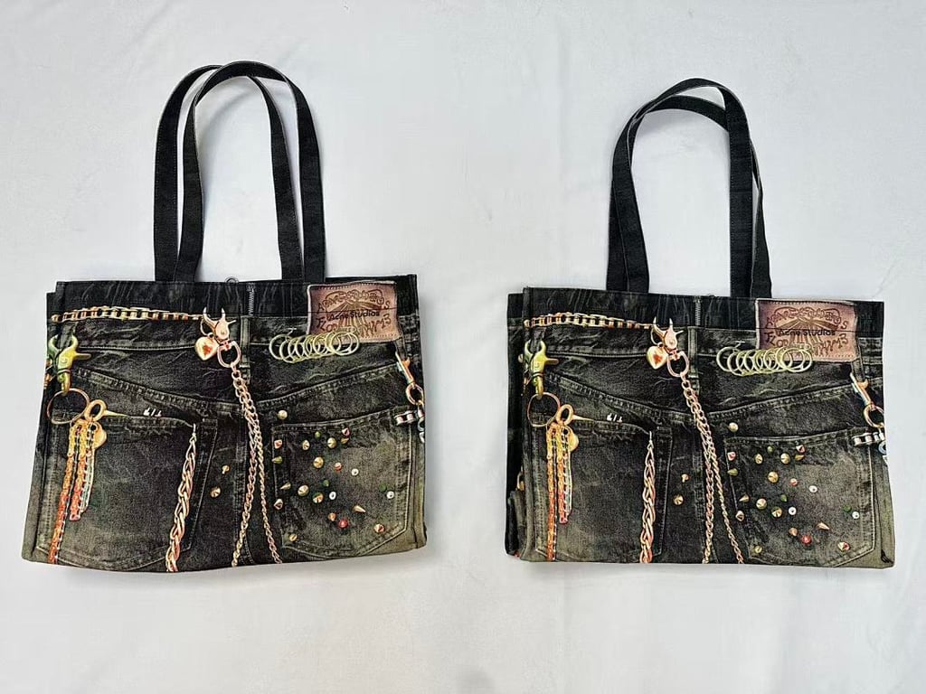 Acne Studios Denim Print Tote Bag - 5