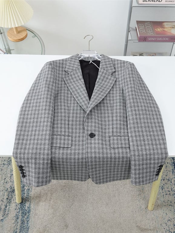 Acne Studios Grey Checkered Blazer - 3