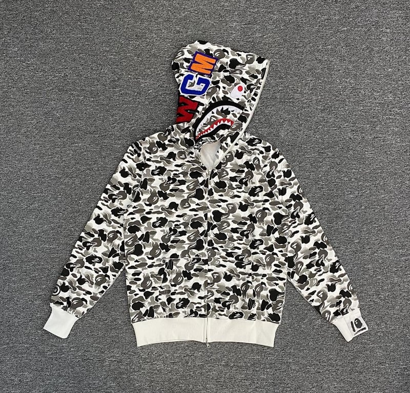 BAPE Shark Full Zip Hoodie Grey Camo - 2