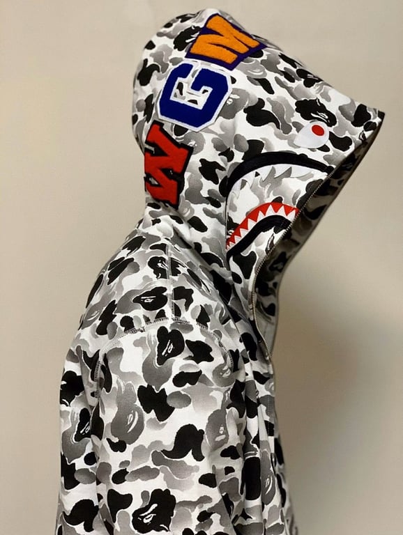 BAPE Shark Full Zip Hoodie Grey Camo - 12