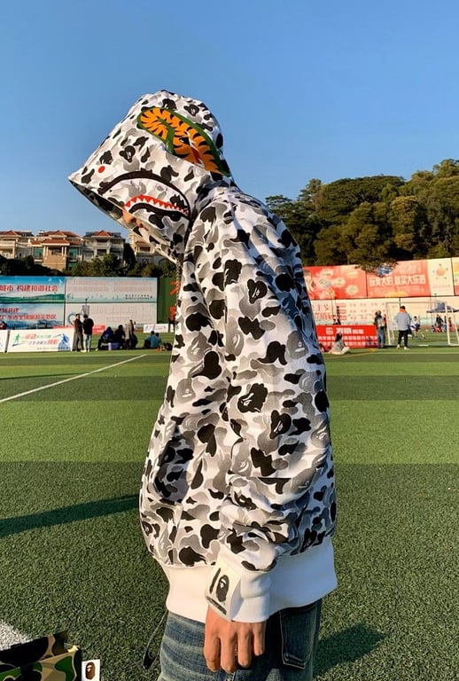 BAPE Shark Full Zip Hoodie Grey Camo - 13