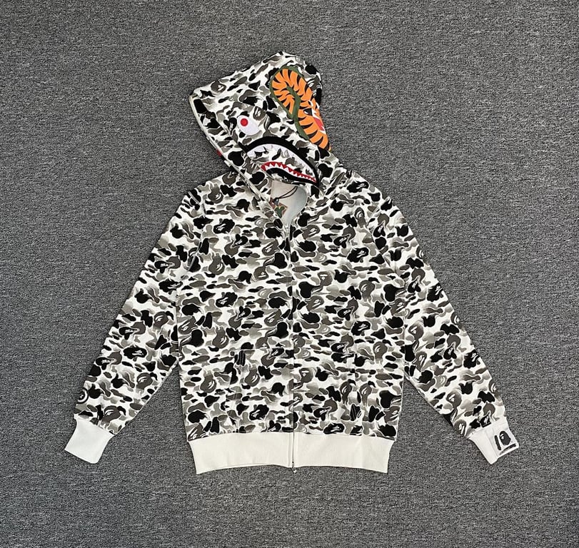 BAPE Shark Full Zip Hoodie Grey Camo - 3