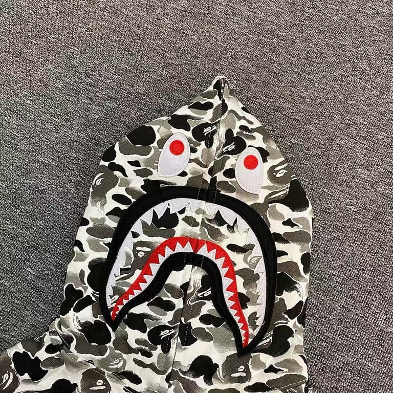 BAPE Shark Full Zip Hoodie Grey Camo - 5