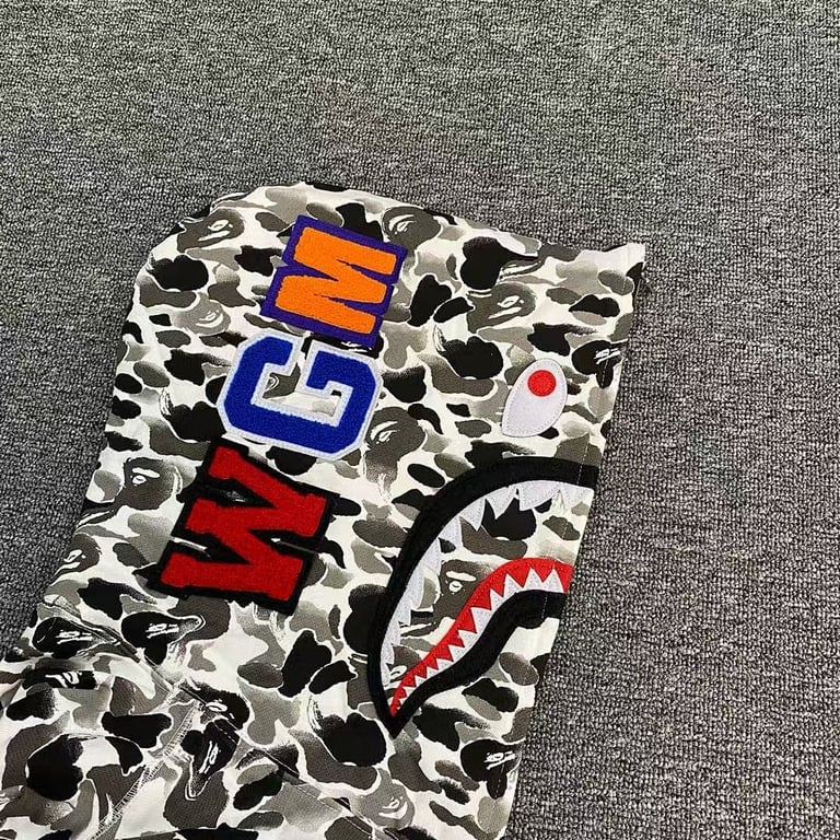 BAPE Shark Full Zip Hoodie Grey Camo - 6