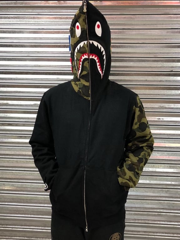 BAPE Shark Full Zip Hoodie Camo Sleeve - 11