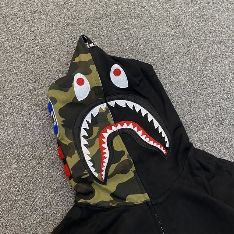 BAPE Shark Full Zip Hoodie Camo Sleeve - 13
