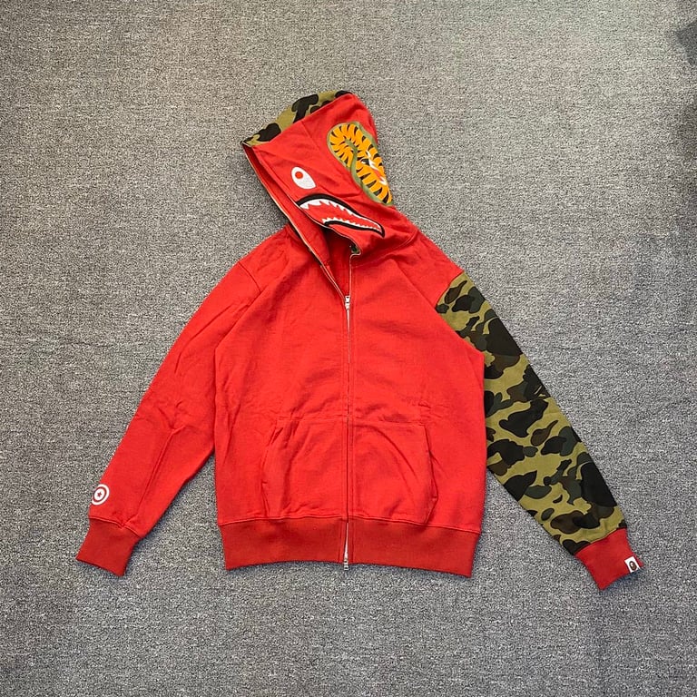 BAPE Shark Full Zip Hoodie Camo Sleeve - 9