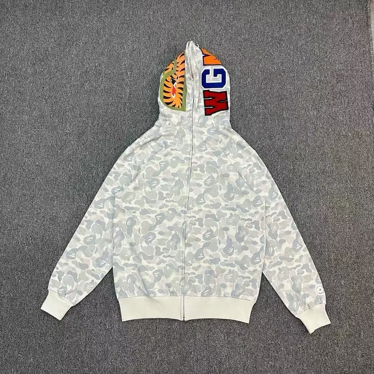 BAPE Shark Full Zip Hoodie White Camo - 2