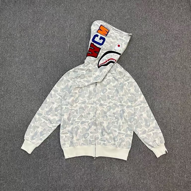 BAPE Shark Full Zip Hoodie White Camo - 3