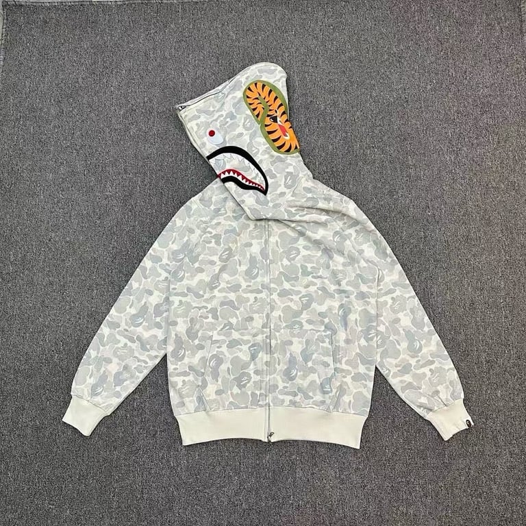 BAPE Shark Full Zip Hoodie White Camo - 4