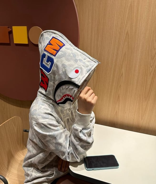 BAPE Shark Full Zip Hoodie White Camo - 9