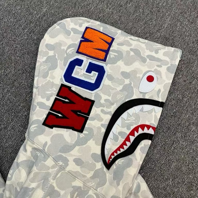 BAPE Shark Full Zip Hoodie White Camo - 10