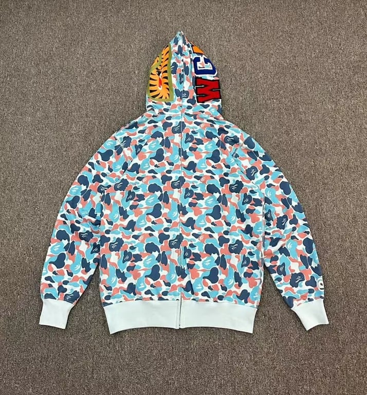 BAPE ABC Camo Full Zip Shark Hoodie Blue - 2