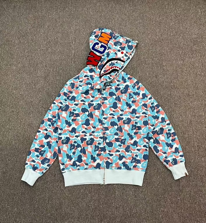 BAPE ABC Camo Full Zip Shark Hoodie Blue - 3